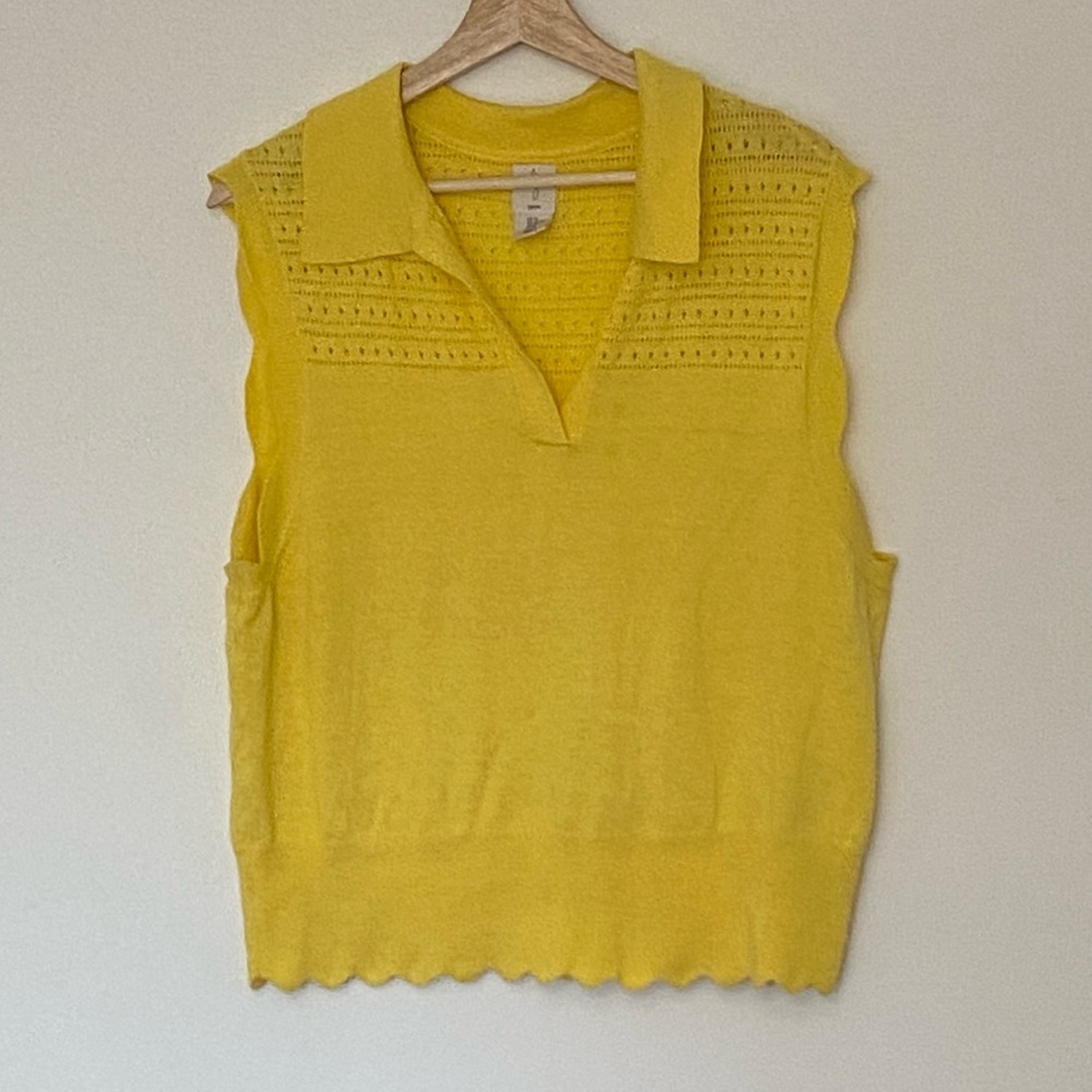 Joie Women’s Yellow Knit Sleeveless Shirt Size XL Scalloped Classic Cotton Blend